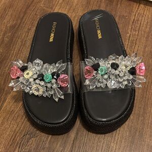 Fashion Nova Black Crystal Embellished Sandals